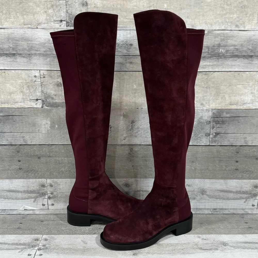 NWOT STUART WEITZMAN 5050 OVER THE KNEE SUEDE BOOTS IN CABERNET - SIZE - 5B .US